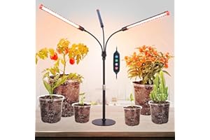 FRGROW 3Head Table Top Grow Lights for Indoor Plants, Seed Starting, Vegetables, Bonsai with Auto On/Off Timer 4/8/12H, 27W Power Full Spectrum Desk LED Plant Growing Lamps, 360° Gooseneck