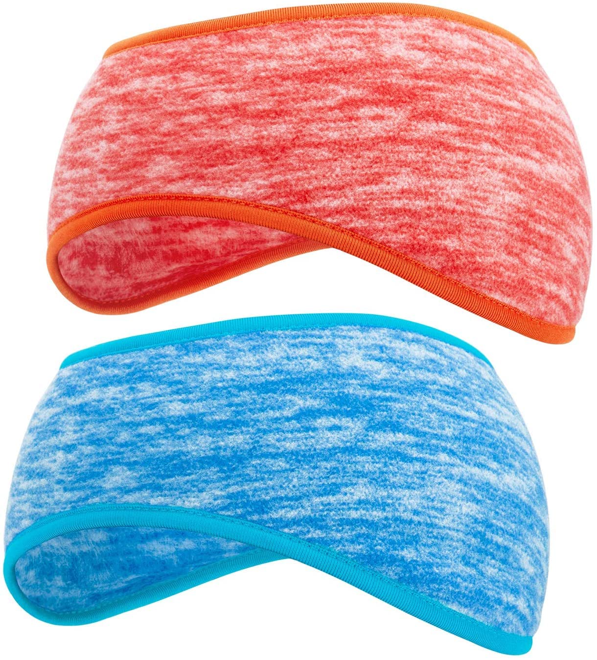 SAVITA 2 Pack Winter Ear Warmers Headband Stretchy Yoga Headband Gym Sport Headband Thermal Ear Muffs Ski Headband Moisture Wicking for Women Man(Sky blue, Orange)