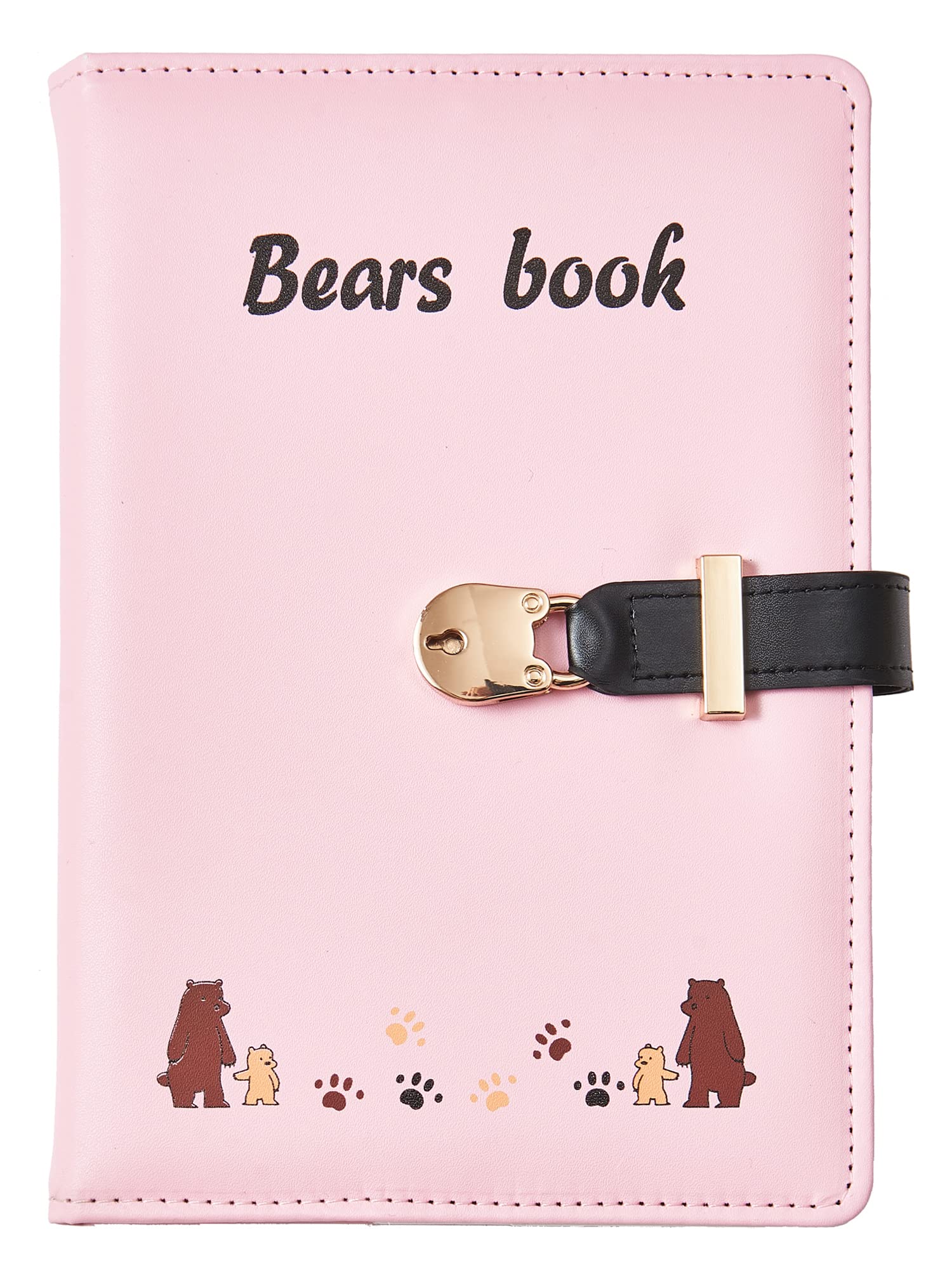 NectaRoy A5 Lockable Journal with Bears Lock & Key, Secret Notebook Travel Diary, PU Leather Writing Notepad, Padlock Daily Personal Sketchbook Birthday Gift, Pen Holder&Card Slots, 215x145mm