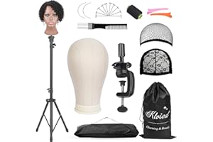 Klvied Reinforced Wig Mannequin Stand with Head, Dual-use 22 Inch Canvas Wig Head Display, Adjustable Clamp Wig Holder, Manikin Head Set for Cosmetology Hairdressing Training with Carrying Storage Bag