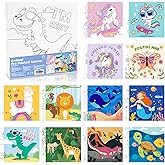 CONDA 12 Pcs Pre Drawn Canvas to Paint 6x6 Inch, Animal Pre Printed Canvas for Painting for Kids Beginners Students, DIY Paint Art Supplies, Painting Canvas Panels and Sip Kit