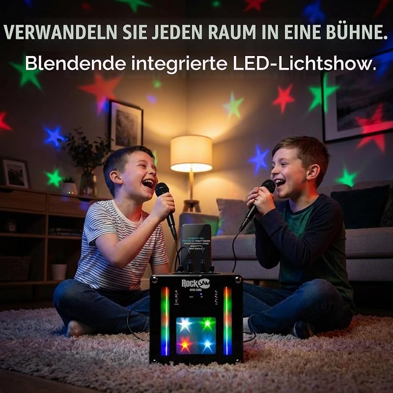 Singcube 5-Watt Rechargeable Bluetooth Karaoke Machine with Two Microphones, Voice Changing Effects & LED Lights