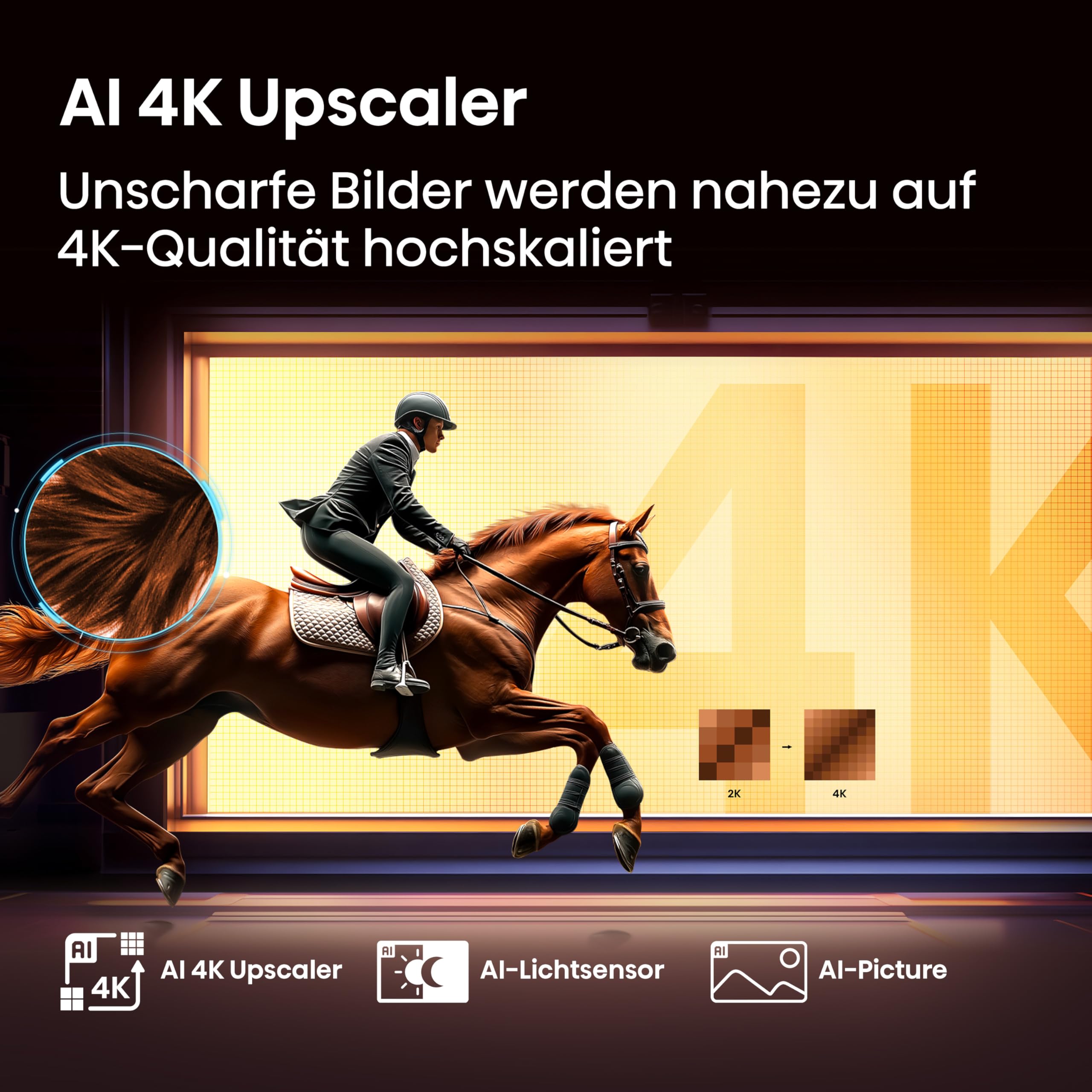 Hisense 98E7Q Fernseher, 98 Zoll, 2480 Mm, 4K UHD QLED, Smart TV, 144Hz Game Mode PRO, AI 4K Upscaler, Smoothmotion, Lichtsensor, Colour, Dolby Vision Atmos, Sprachsteuerung, EZPlay 8