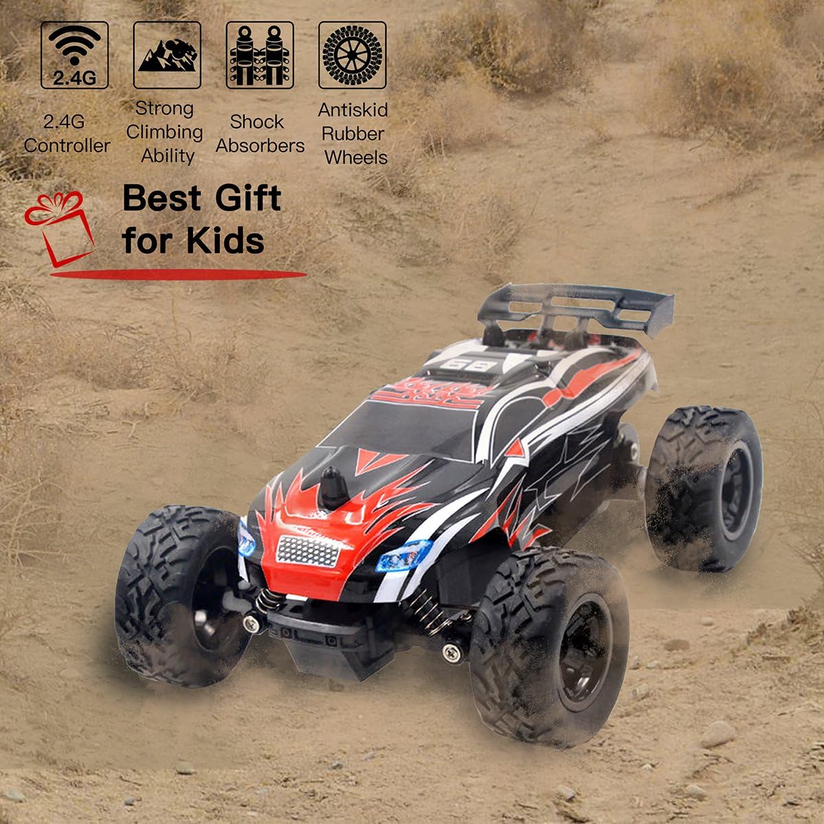 Remote Control Car, Electric RC Car Vehicle, High-Speed Telecar Sport Racing Hobby Grade Licensed Model Car 1:24 Scale for Kids Adults, Birthday Gift Kid Toys for Boys Girls (Red)