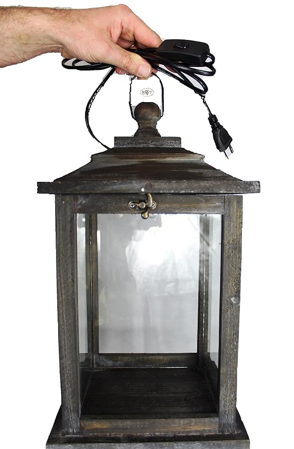 Holzlaterne, groß, mit Beleuchtung 220V, Laterne aus Holz mit Holz - Deko KLG-OFOS-SCHWARZGEBEIZT, edel schwarz gebeizt dunke