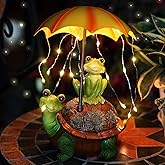 MoonWinks Solar Frog Garden Decor, Turtle Garden Statue Light Frogs Umbrella Solar-Powered Figurines 24 LED Lights for Garden, Patio, Lawn, Balcony, Outdoor Decoration