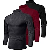 Riyiper 3 Pack Men's Mock Neck Shirts, Long Sleeve Cotton Turtleneck Tops Slim Fit Lightweight Pullover Casual Knit Sweaters