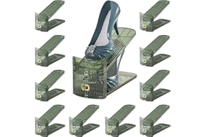 JIANXING Shoe Slots Organizer, Adjustable Shoe Stacker Storage Space Saver, Thickening Material Double Deck Shoe Rack Holder for Closet Organization, Freestanding Stacking Shoe Holder(10-Pack Green)