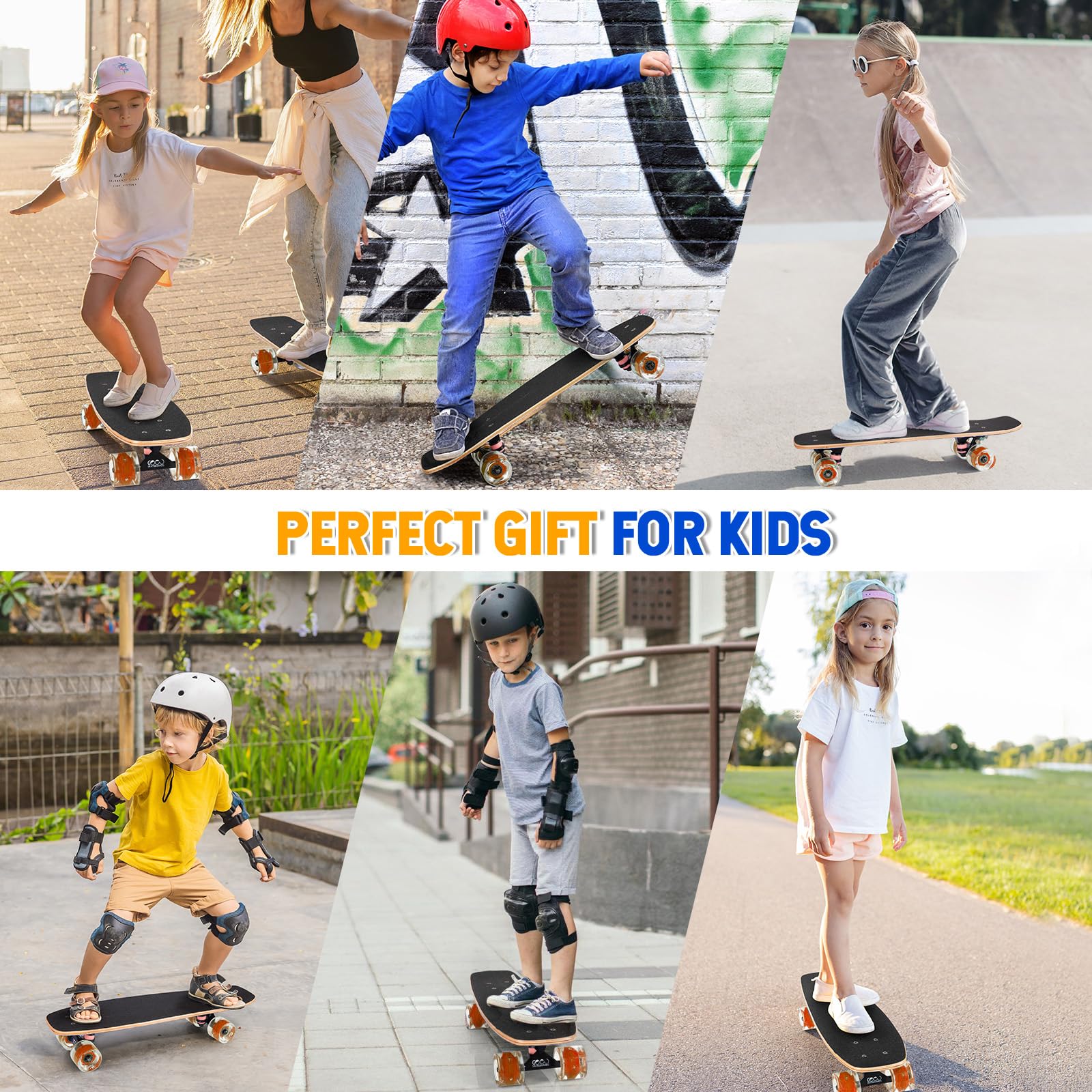 GIEEU Skateboards with Colorful Flashing Wheels for Beginners,Kids,Teens,Adults, Complete Standard Skate Boards 9 Layer Canadian Maple Deck Concave Skateboard