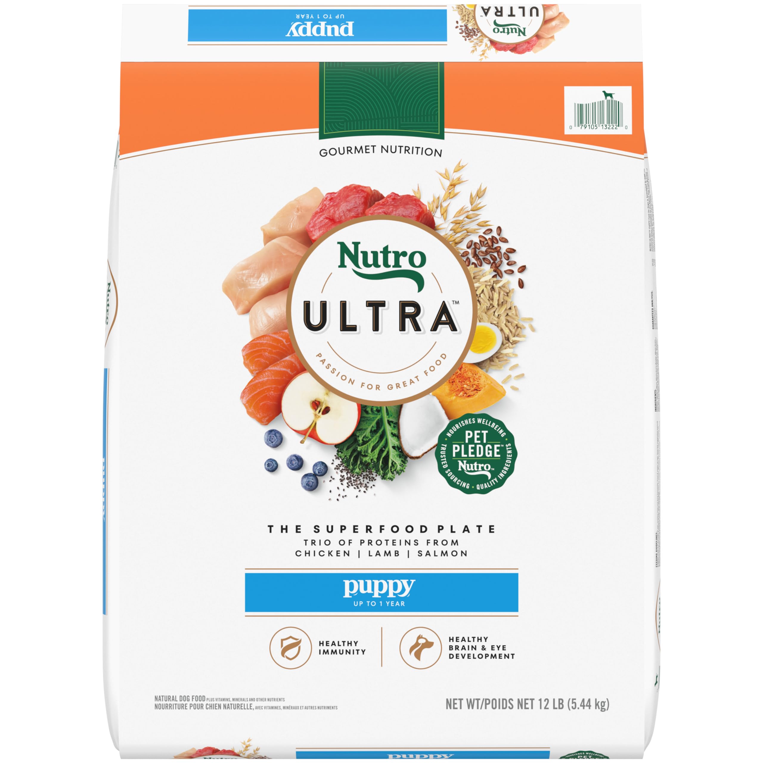 Photo 1 of Nutro Ultra High Protein Dry Puppy Food, Trio of Proteins from Chicken, Lamb and Salmon, 12 lb. Bag