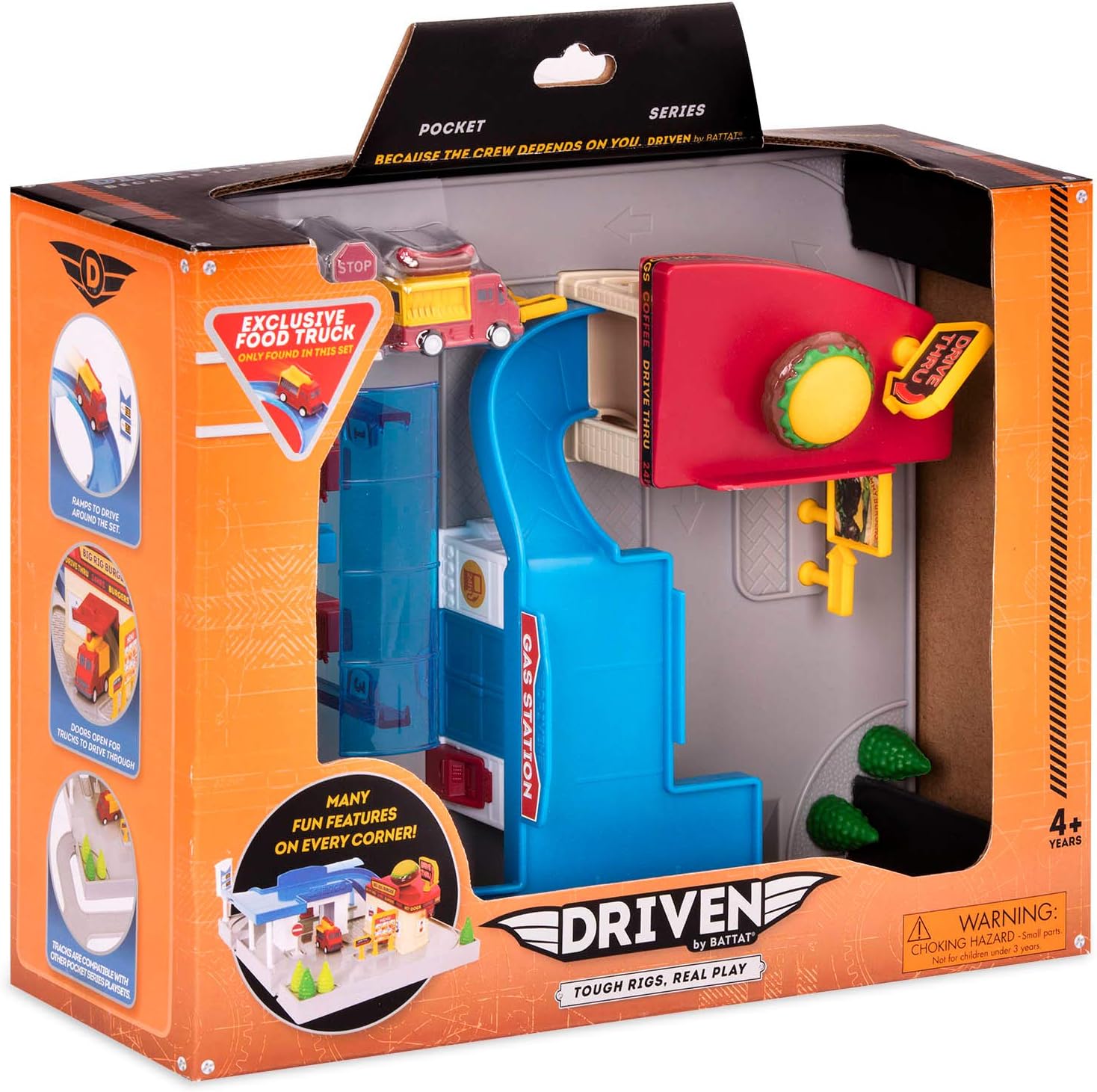 Driven by Battat, Gas Station & Drive-Thru Restaurant Playset with Food Truck, Toy with Moving Parts - Image 4