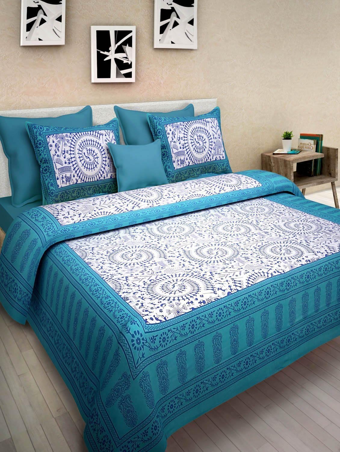 JAIPUR PRINTS 100 Cotton Double BedSheet for Double Bed with 2 Pillow