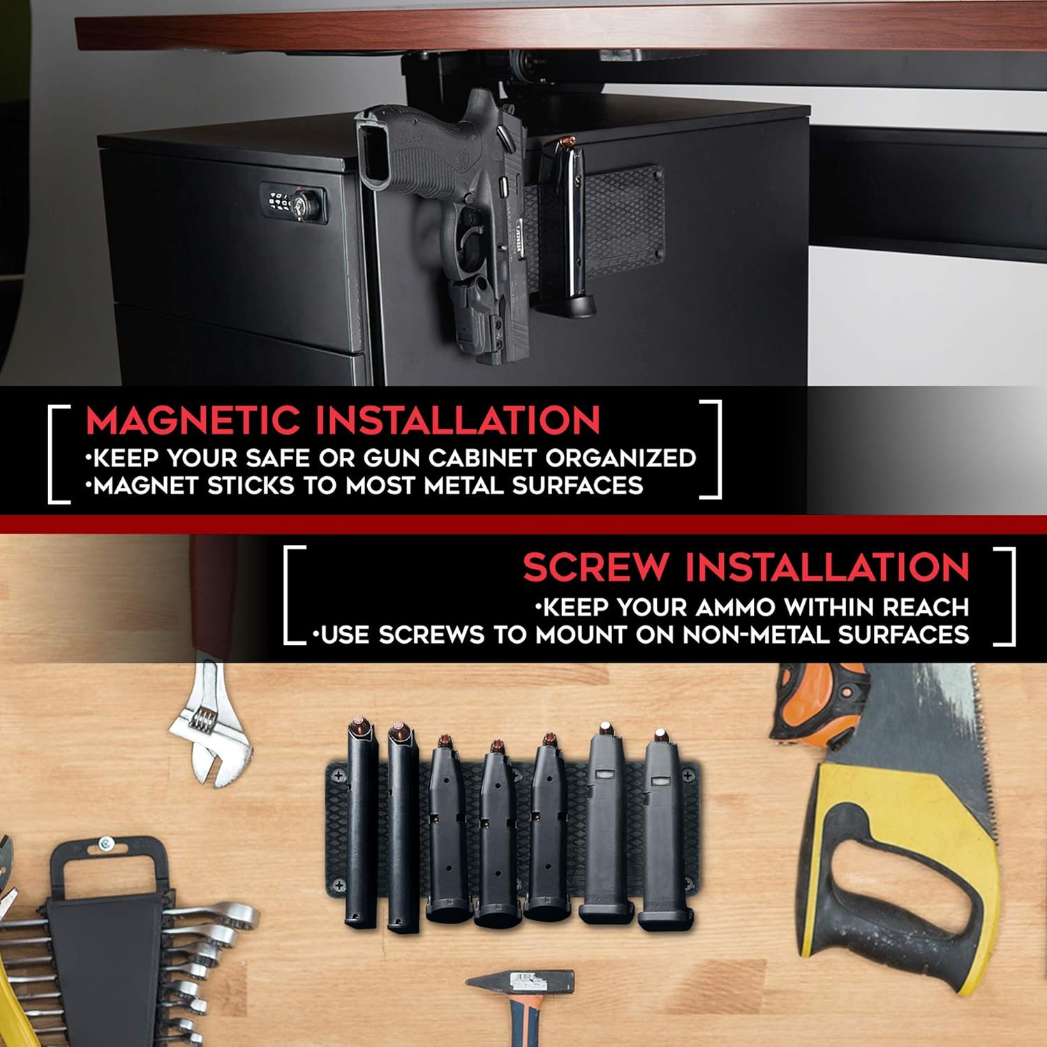 Magnetic Ammunition Holder for Gun Magazines and Clips. Organize & Mount in Your Gun Safe, Locker, Cabinet, Vault... The Ultimate Ammo Storage Accessories for Handgun, Pistol and Rifle Mags. : Sports & Outdoors