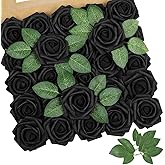 AmyHomie Artificial Flowers Black Rose 25pcs Real Looking Fake Roses w/Stem for DIY Wedding Bouquets Centerpieces Arrangements Party Baby Shower Valentines Day Christmas Tree Decorations