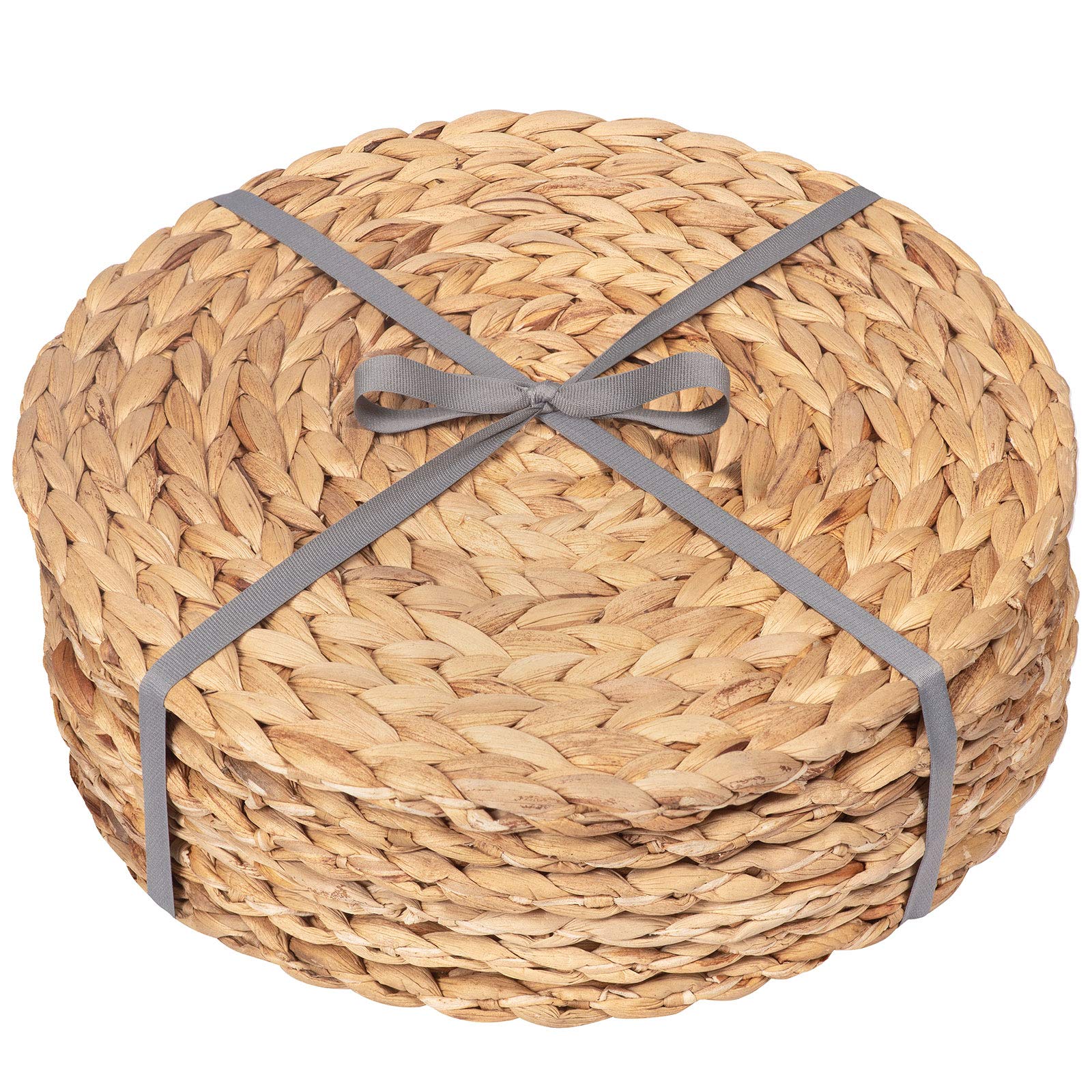 Dehaus® Round Placemats - Set of 6, 30cm Water Hyacinth Table Mats - Luxury Quality Woven Wicker Table Place Mats - Natural Handmade Wooden Seagrass Kitchen Dining Accessories