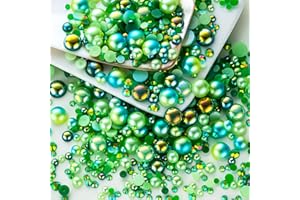MYYKO 60g Cyan Green Flat Back Pearls Rhinestones for Crafts Mixed Size 3mm-10mm AB Color Round Half Pearls Flatback Pearl Beads and Resin Rhinestones Set for Face Art with Glue