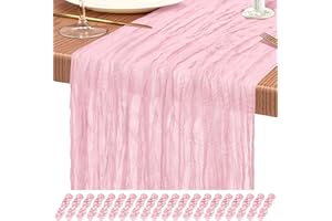 20 Pack Light Pink Cheesecloth Table Runner 10FT Boho Gauze Cheese Cloth Table Runners Romantic Rustic Sheer Table Decoration