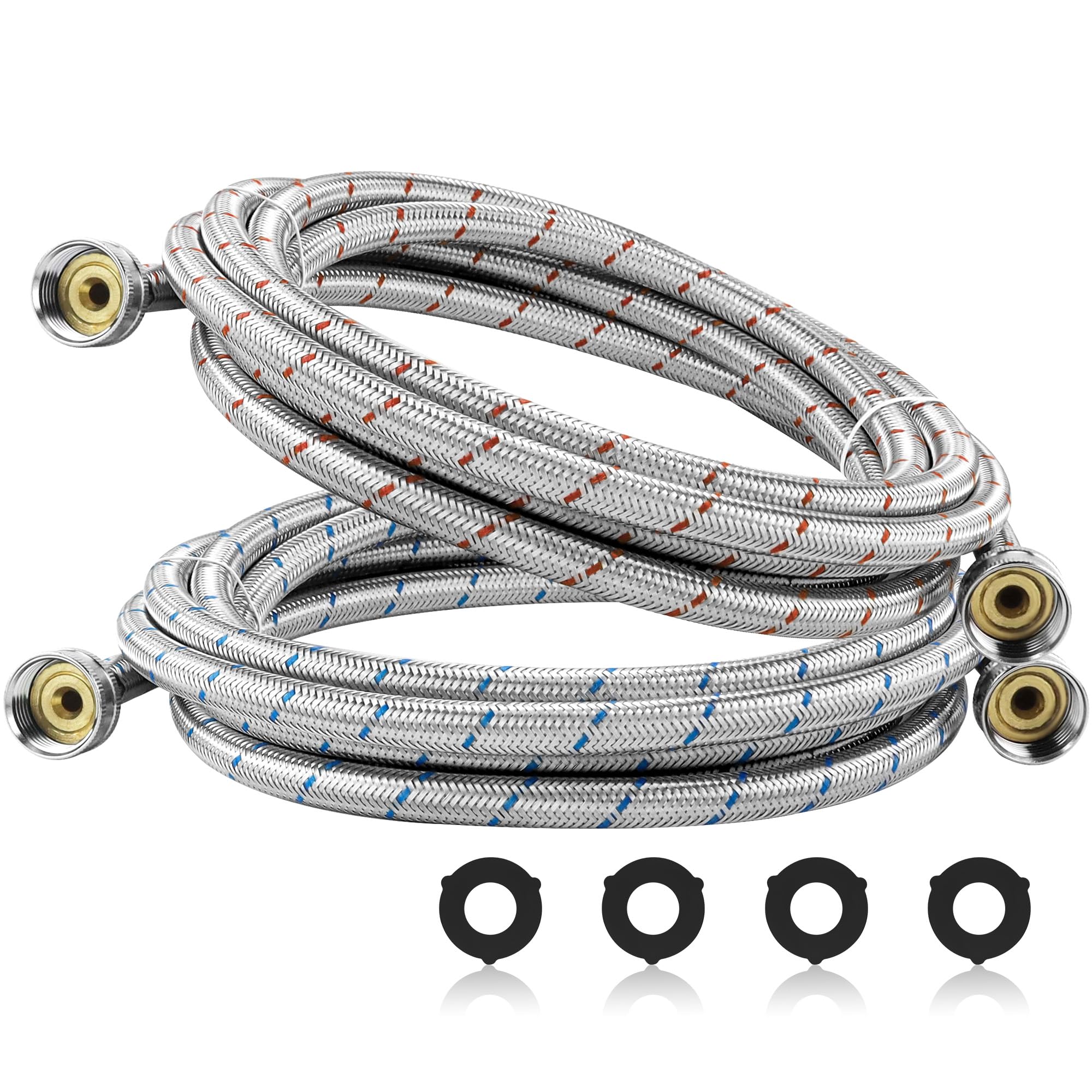 Photo 1 of Extra Long 15FT Washing Machine Hoses - Braided Stainless Steel Suitable for ALL washing machines-Burst Proof Water Supply Lines for Hot and Cold Water Washer Hoses (2 Pack)-AMI PARTS