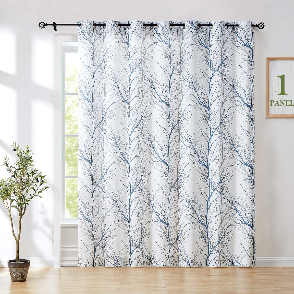 Buy FMFUNCTEX Tree Branch Patio Door Curtain 100 inch Extra Wide Blue Grey Semi Sheer Window