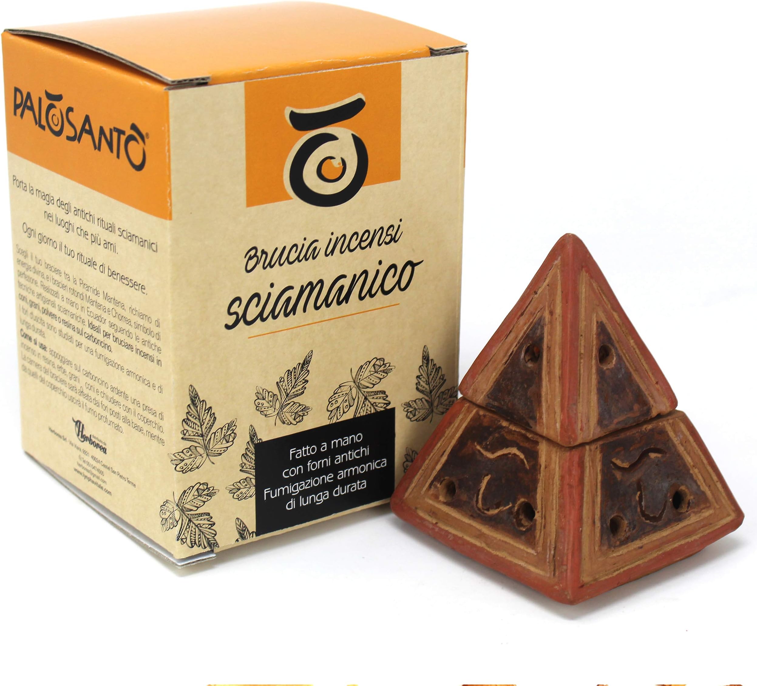 Palo Santo Incense burner in Terracotta - Manteña Pyramid - Handmade Incense Holder - Suitable for cones, grains, shavings, resins, herbs and charcoals - Traditional Mantena Incense Brazier