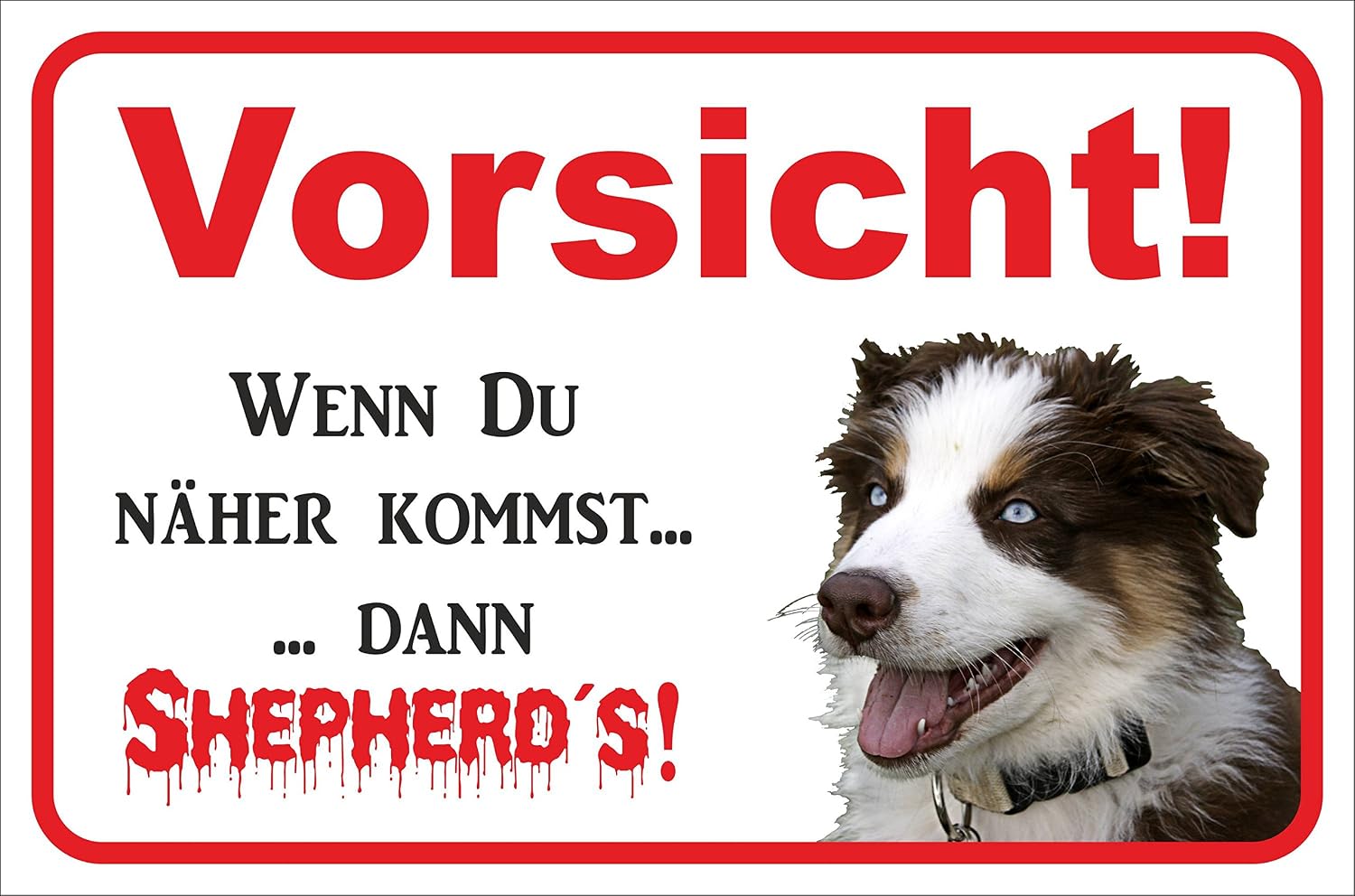 Warnschild „Vorsicht Australian Shepherd“ – Alu-Verbundplatte, Wetterfest, UV-beständig, 20x30 Cm, Für Garten, Haustür, Zaun