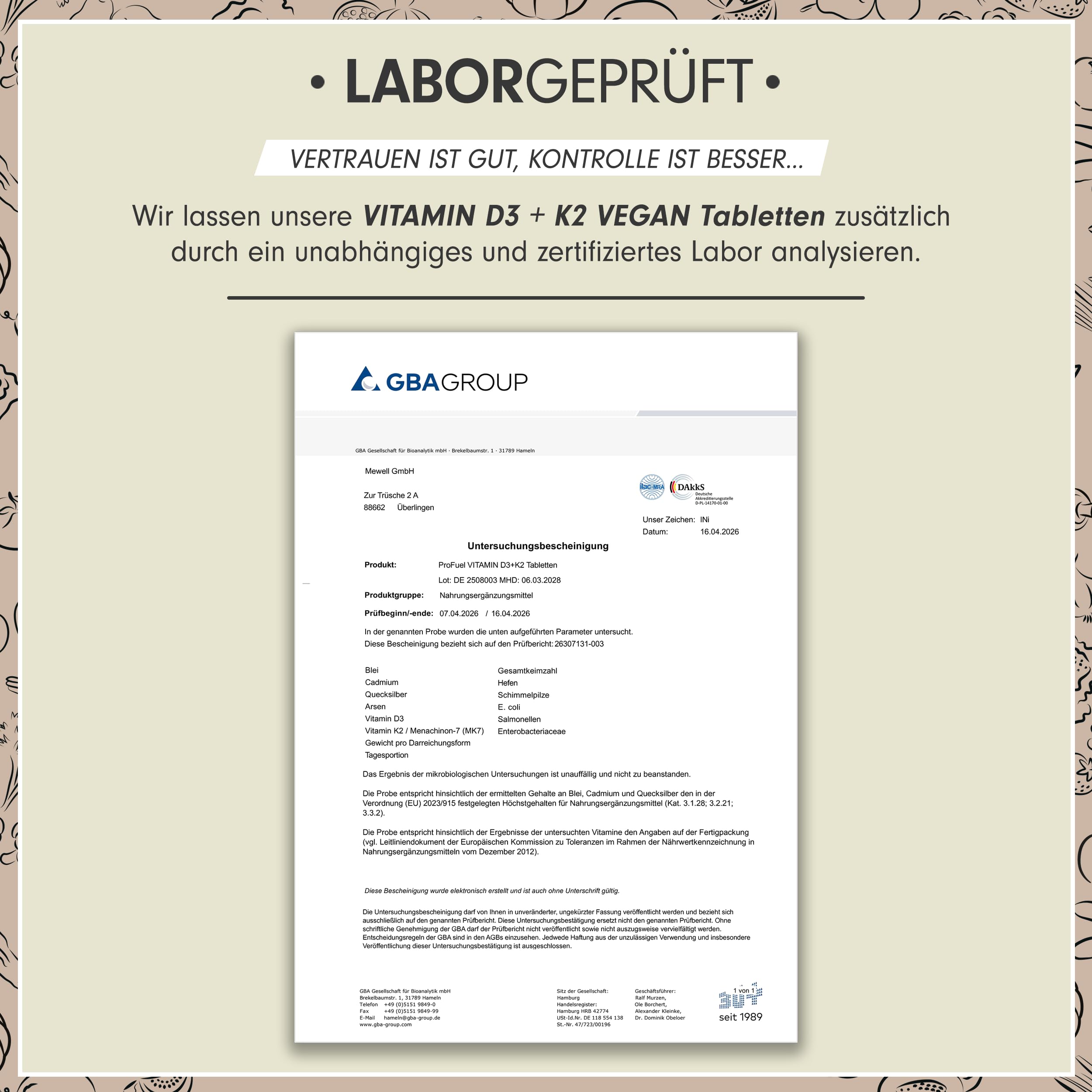 Vitamin D3 K2 VEGAN - 120 Tabletten mit 5000 IE D3 + 200 mcg K2 (MK7) - Vitamin D3 optimal hochdosiert und vegan - reicht für 19 Monate - laborgeprüft mit Zertifikat 5