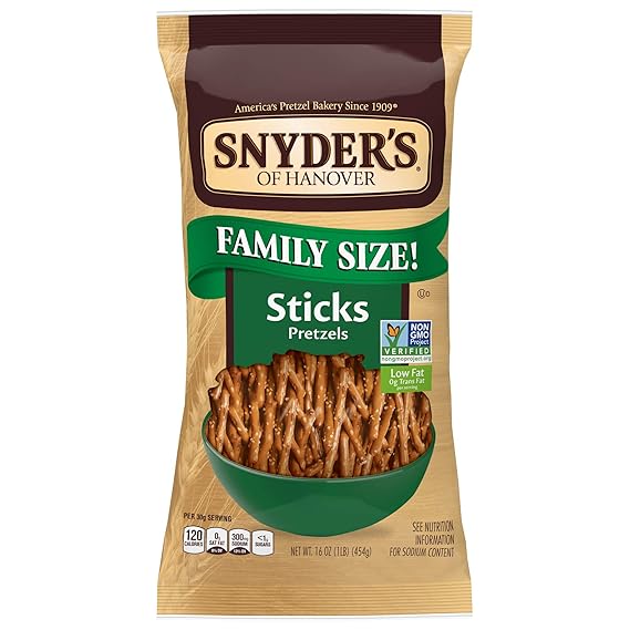 Snyder's of Hanover Pretzels, Sticks, 16 Ounce Bag (Pack of 12)