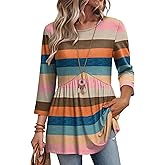 3/4 Length Sleeve Womens Tops Blouses for Women Dressy Casual Spring Fashion Clothing Crew Neck Babydoll Tops