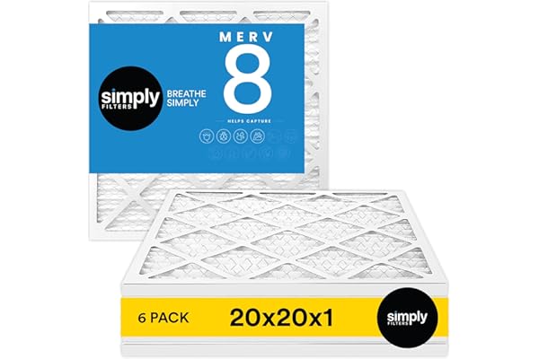 Simply Filters 20x20x1 MERV 8, MPR 600, Air Filter (6 Pack) - Actual Size: 19.75