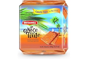 BRITANNIA Nice Time Sugar-Sprinkled Coconut Biscuits Family Pack – 6 x 80g Packs (Total 480g) | Delicious Coconut Flavor Cook