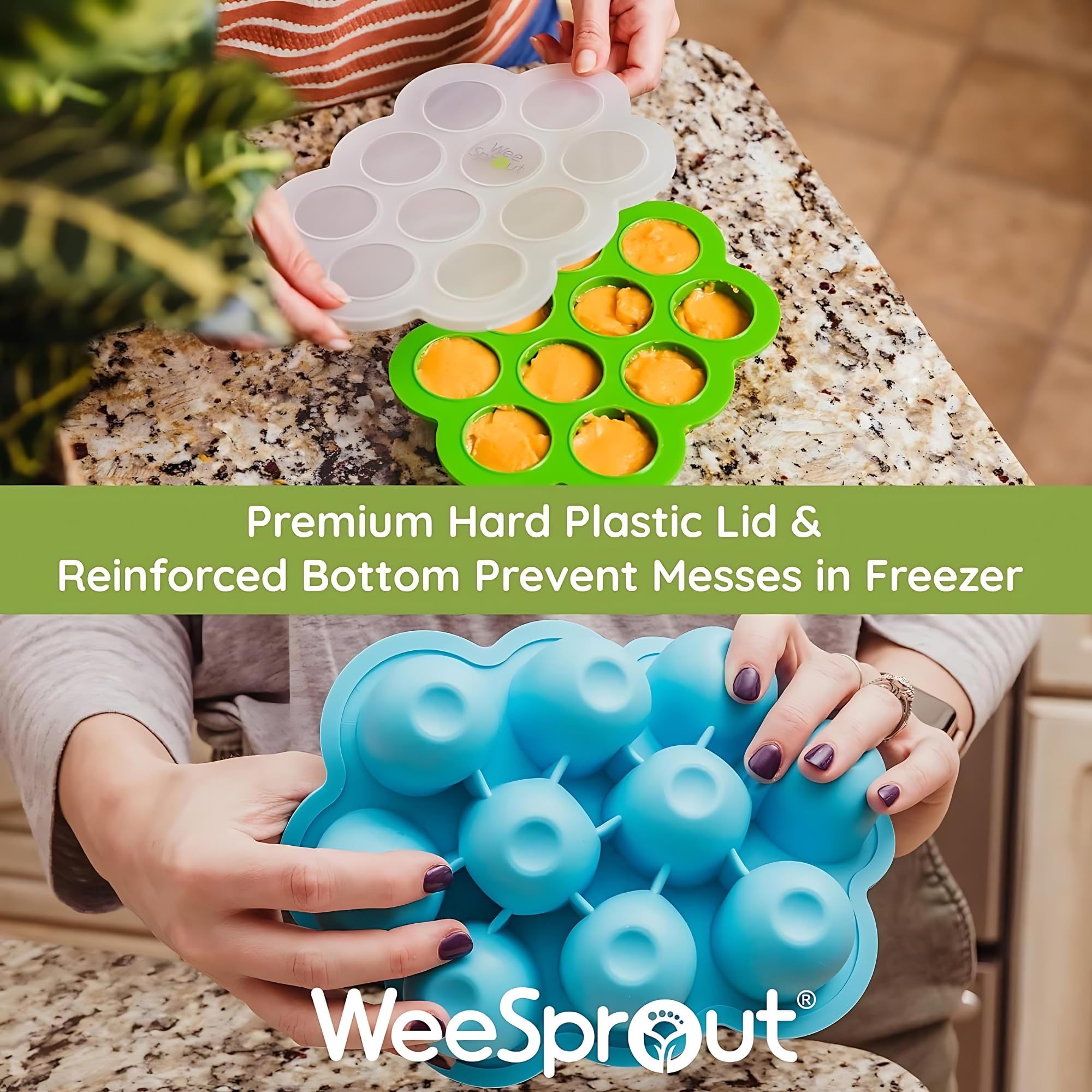 WeeSprout Silicone Baby Food Freezer Tray with Clip-on Lid - Perfect Storage Container for Homemade Baby Food, Vegetable & Fruit Purees, and Breast Milk