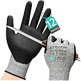 DULFINE A3 Cut Resistant Work Gloves for Men Women,Touchscreen Foam Nitrile Coated,12 Pairs Pack,Ideal for,Glass Cutting