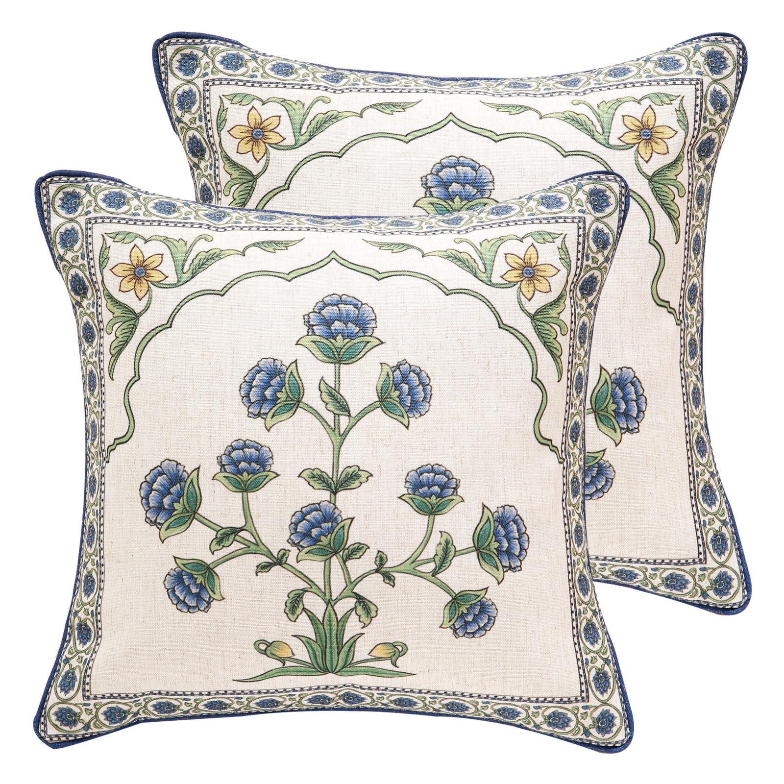 Photo 1 of patdrea Designer Throw Pillow Covers Set of 2,Blue Euro Elegant Linen with Blooming Floral Pattern Pillow Cover,Decorative Square Pillowcases Cushion for Bed Living Room Outdoor Car,18"x18"