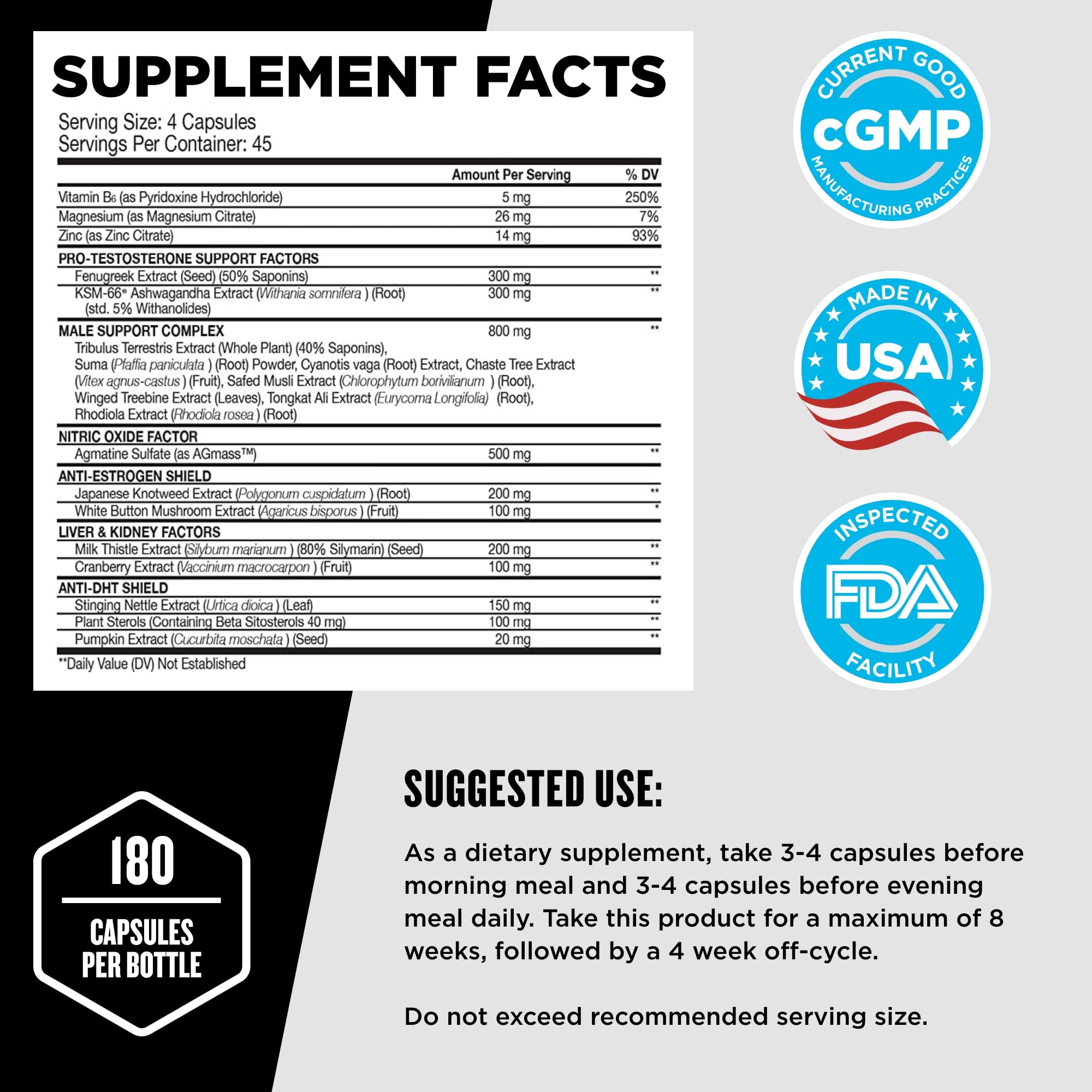 Beast Sports Nutrition Super Test - 180 Capsules, Pack of 2 - Boost Natural Testosterone Levels - Maximize Strength, Burn Body Fat, Faster Recovery & Increase Performance - 90 Total Servings