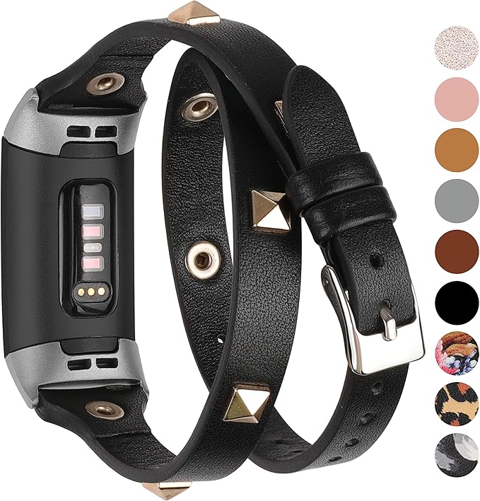 Glebo Leather Double Wrap Band Compatible for Fitbit Charge