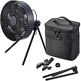 NESTOUT Outdoor Camping Fan with Tripod, 4 Speed Settings & Breeze Mode, 3 Angle Oscillation, 90° Adjustable Tilt, Timer (30/60/90 mins), USB C Compatible, Portable Tent Fan (Black Full Kit)