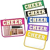 Aliceset 6 Pcs Cheer Chenille Letter Preppy Patch Makeup Snack Bags,Gift for Women Waterproof PVC Cosmetic Organizer Storage,Flat Clear Portable Toiletry Zipper Pouch(Bright Color)