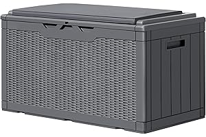 GUNJI 100 Gallon Resin Deck Box with Cushion,Outdoor Weatherproof Large Storage Box,Lockable Storage Container for Patio Furniture,Garden Tools,Pool Supplies (Gray)