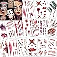Konsait 120pcs Scars Tattoos, Bleeding Wound Temporary Tattoo, Zombie Vampire Makeup Bite Tattoo, Waterproof Fake Blood Tattoo for Kids, Women, Men Halloween Party Cosplay Costume