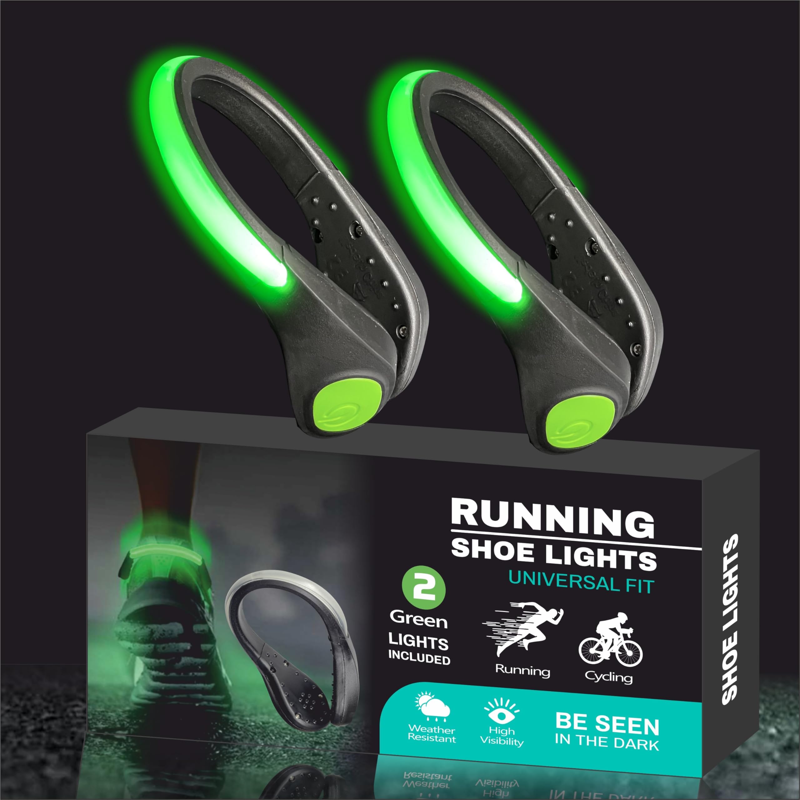LED Shoe Clip Light, Sports & Outdoor Rainproof Luminous Flashing Bright Night Running Lights LED Reflective Gear Safety Warning Flashlight for Runners Jogging Cycling Dog Walking – Green (2 Pack)