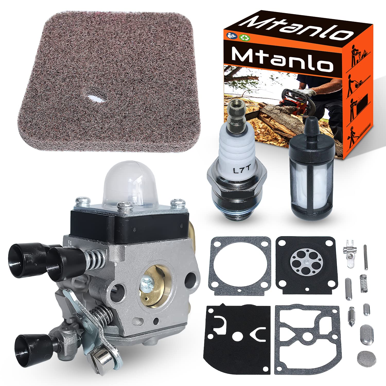 Mtanlo Carburetor for HS45 FS55 FS38 HS45 Lawn Mower with for ZAMARB-99 Carburetor Repair Kit Air Filter L7T/BPMR7A Spark Plug MS180 Fuel Filter