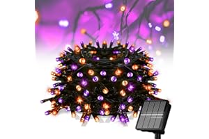 Flechllary Solar Halloween Lights,39FT 100LED Orange & Purple Halloween Lights,Halloween Solar Lights Outdoor with 8 Modes Waterproof Halloween Lights for Bedroom Patio Garden Party Yard Decoration