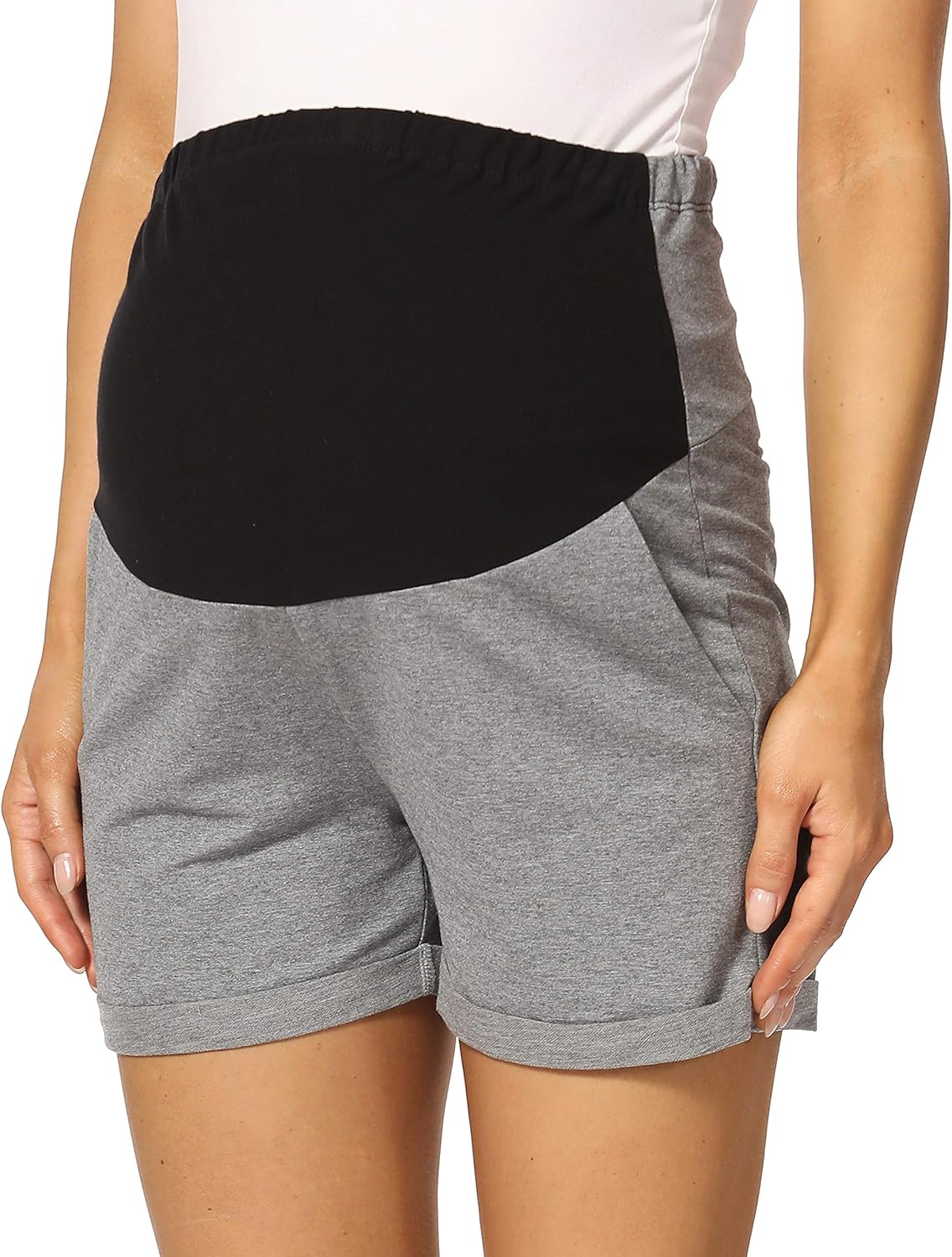 Foucome Women's Maternity Shorts Full Panel Workout Lounge Shorts Pregnancy Short Pants with Pockets: Clothing