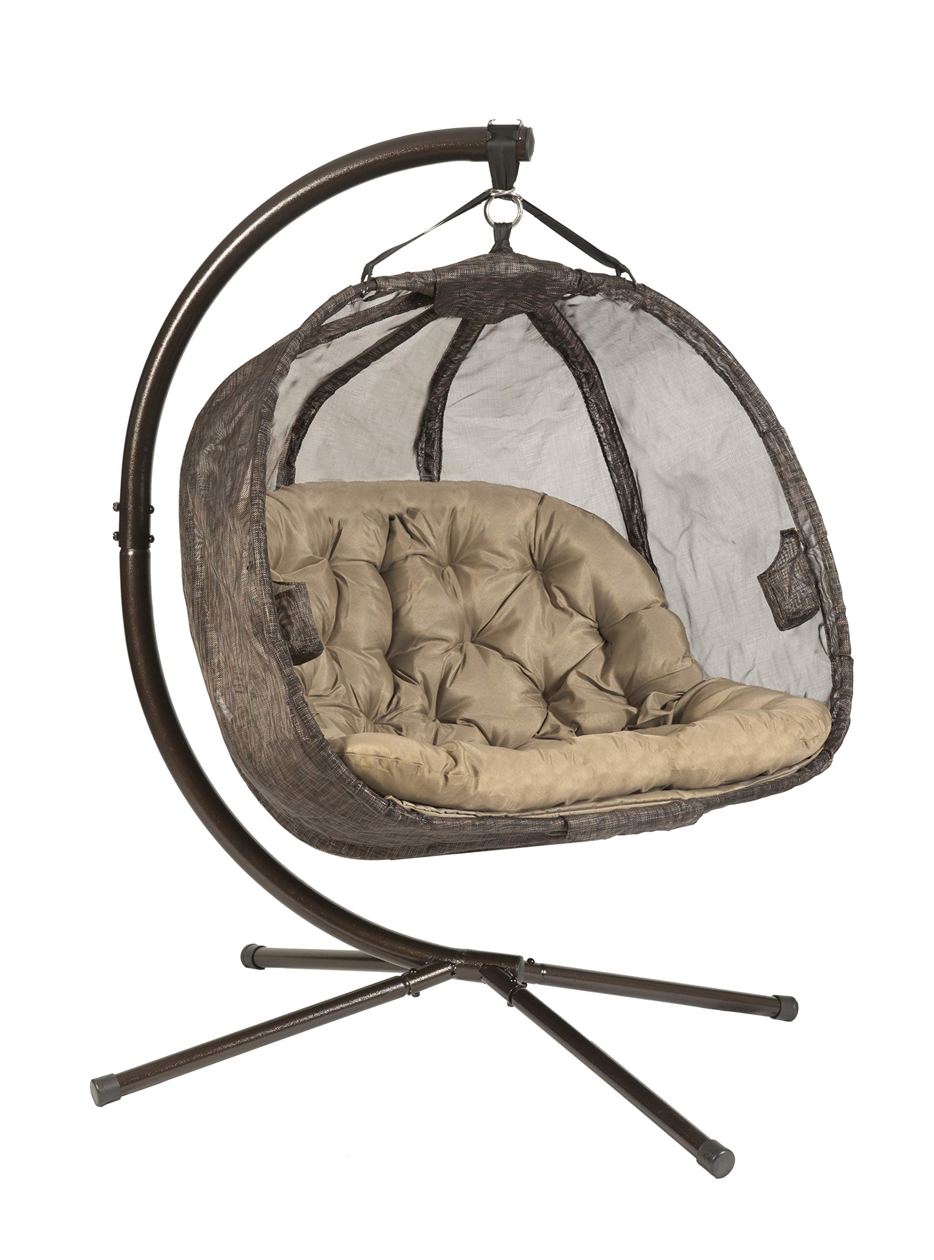 Flower House Hanging Pumpkin Loveseat Chair with Stand (Espresso/Bark)