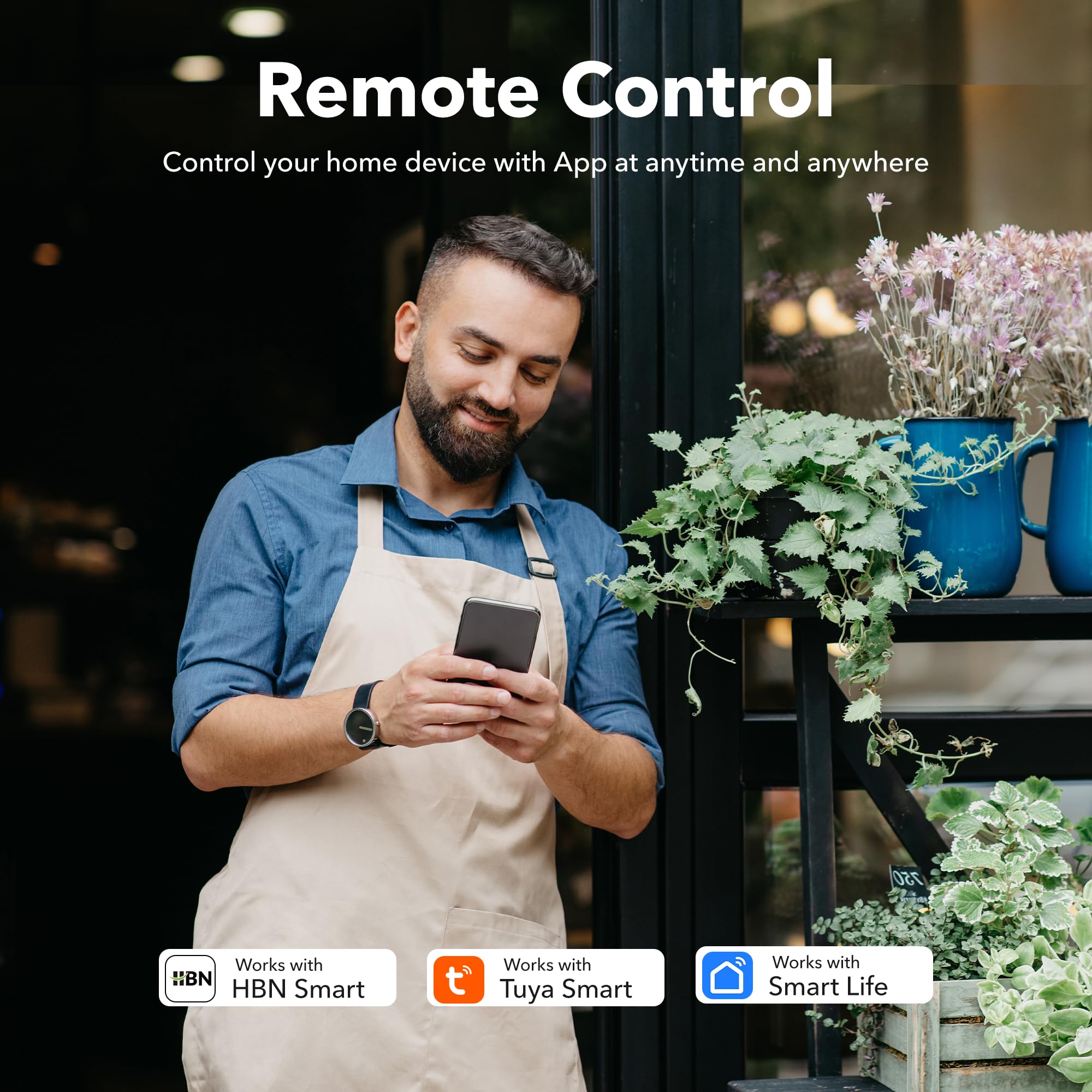 Outdoor Smart WiFi Plug, HBN Heavy Duty Wi-Fi Timer with Two Grounded Outlet, Wireless Remote Control by App Compatible with Alexa and Google Home Assistant 2.4 GHz Network only, ETL Listed (1 Pack) - View 3