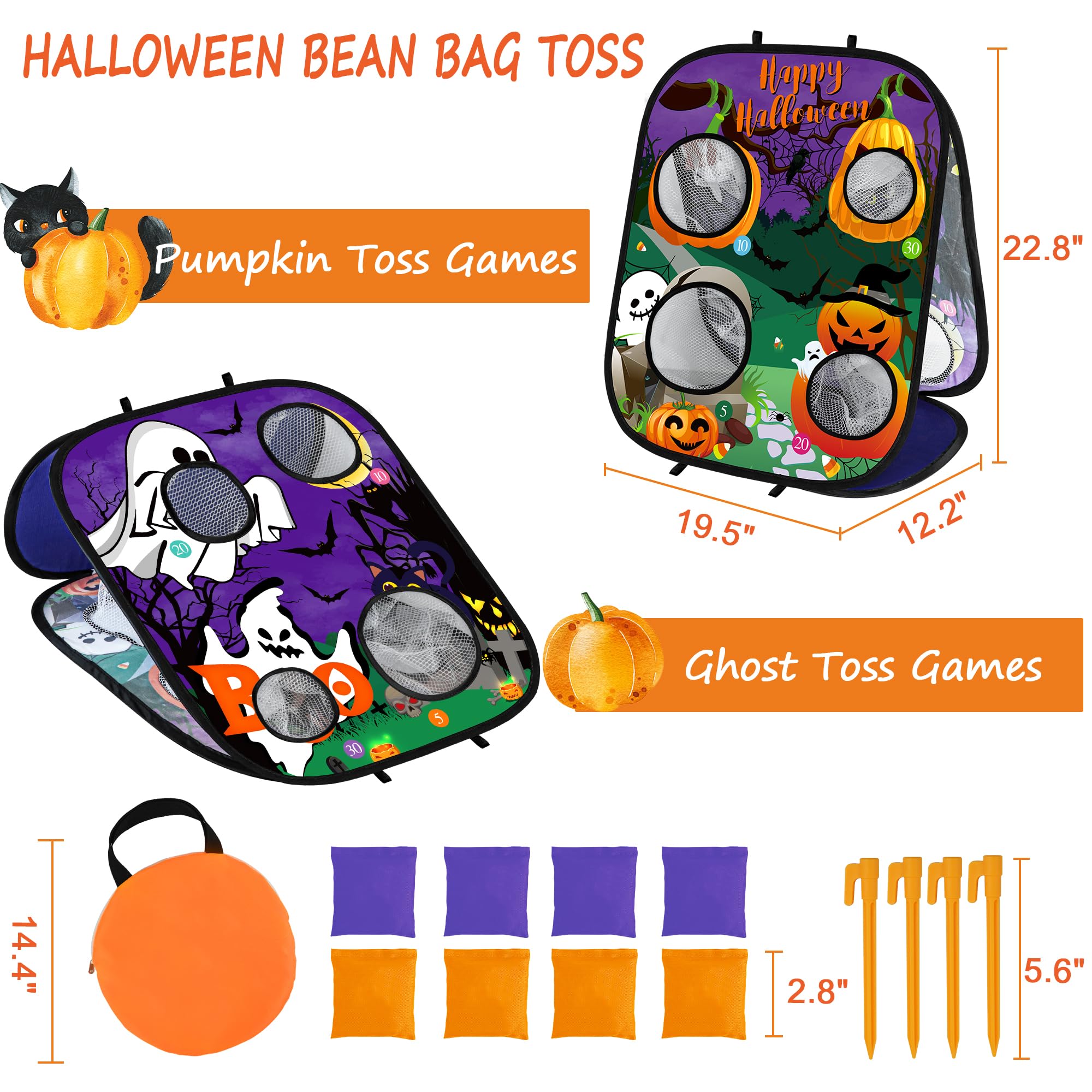 Halloween Games for Kids Party, Ghost Pumpkin Bean Bag Toss Games Halloween Party Games Favors Carnival Games for Adults Kids School Classroom Fall Festival Games Outdoor Indoor Trunk or Treat Gifts