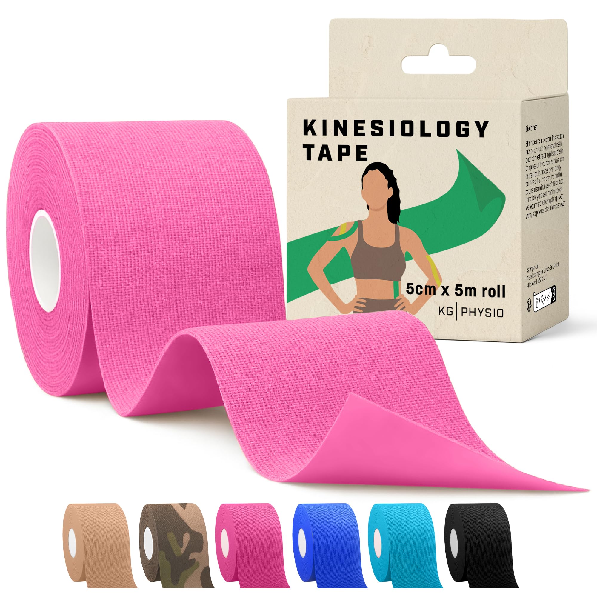 Kinesiology Tape 5m Roll - Sports and Medical Tape for Joint and Muscle Support, Multipurpose KT Tape, Body Tape, Knee Tape, Boob Tape, Physio Tape, Sports Tape, Trans Tape, Athletic Tape - Pink
