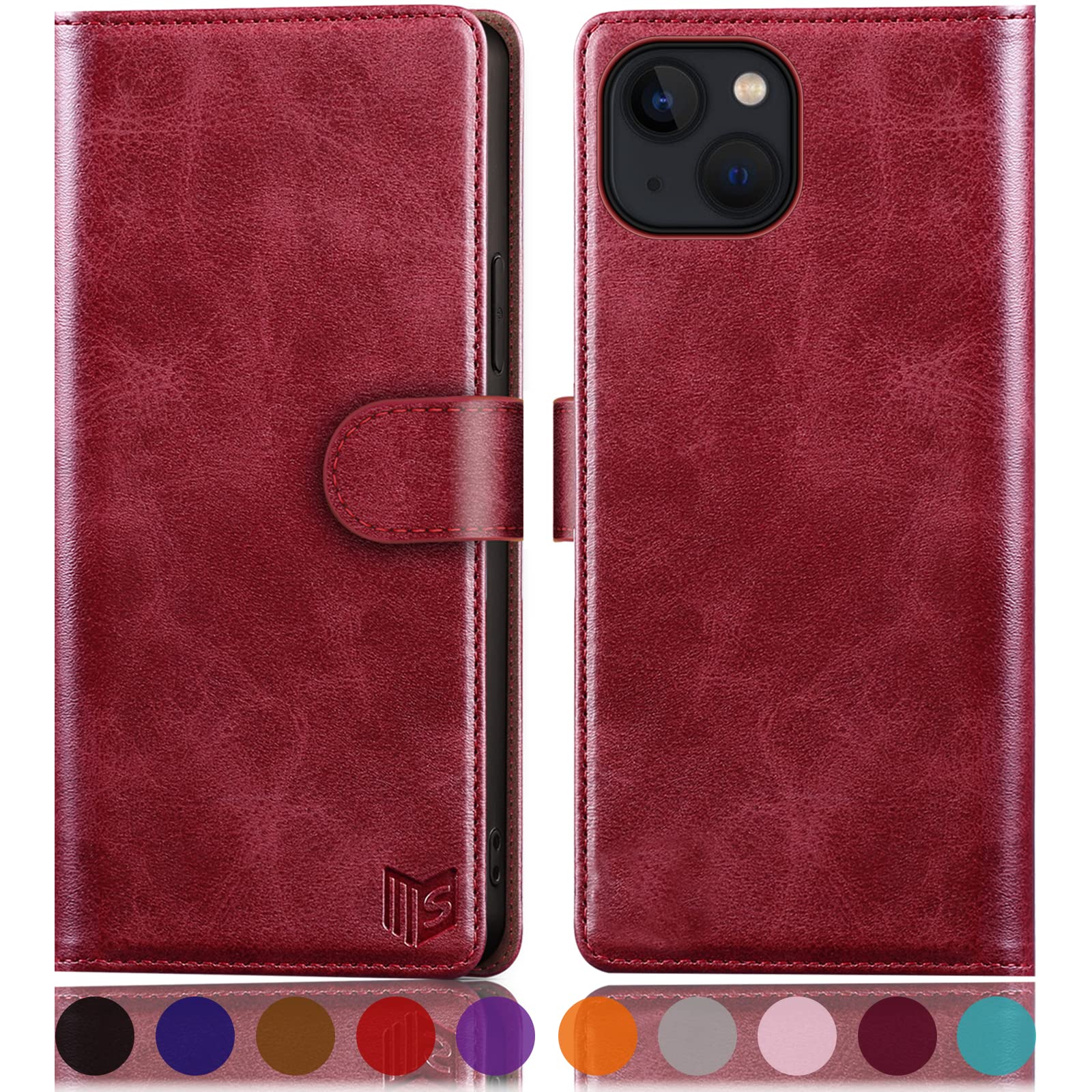 SUANPOT for iPhone 14 Plus 6.7 inch case with [Credit Card Holder][RFID Blocking],PU Leather Flip Book Protective Cover Women Men for Apple 14 Plus Phone case Red