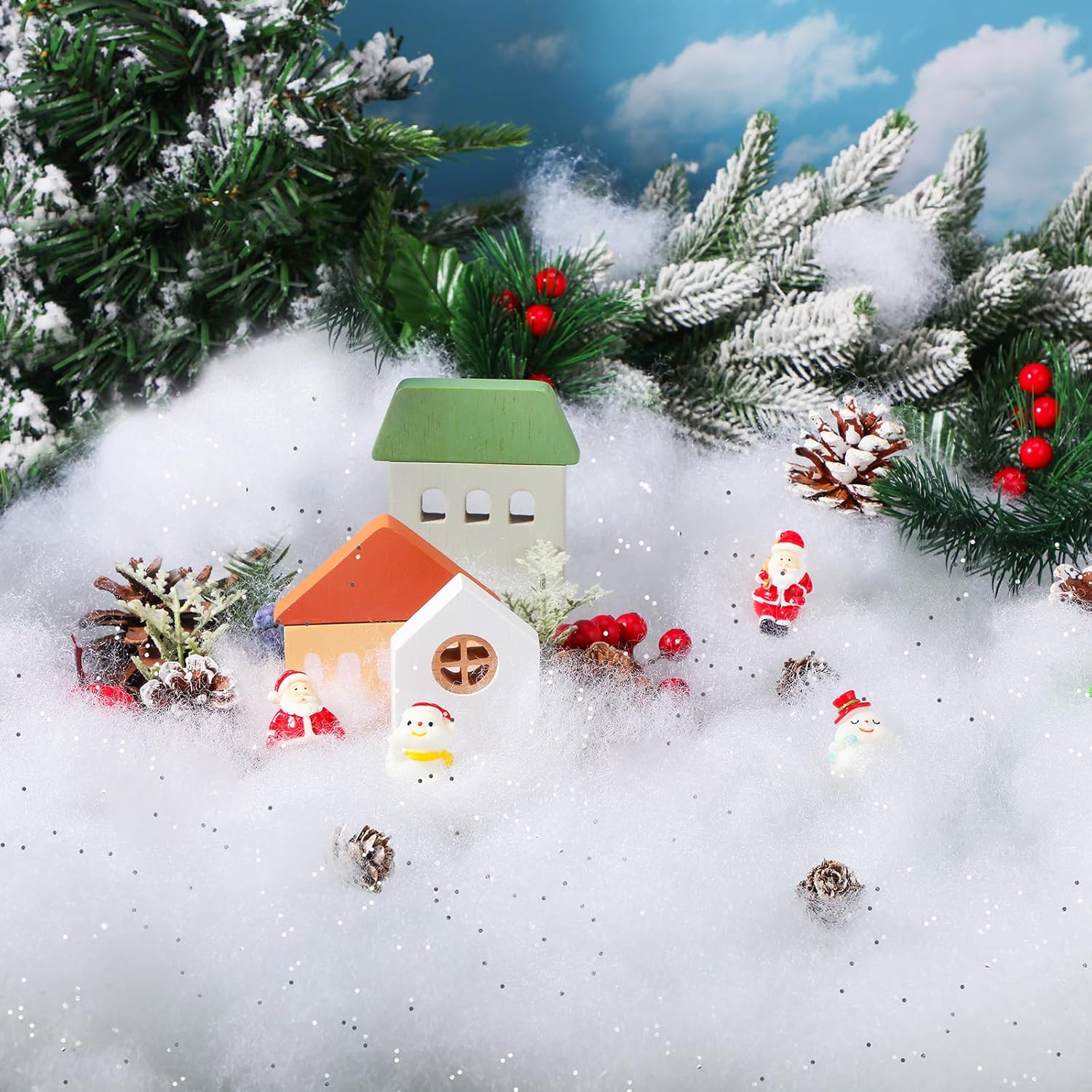 Artificial Snow - Windyun Christmas Glitter Artificial Snow 15 oz/ 425 g Christmas Fake Snow Decoration White Fiber Fluffy Snow for Village for Indoor Mantle Nativity Set Decor DIY Blanket Tree Party Ornaments