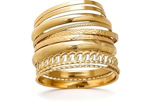 ÌF ME Gold Bangle Bracelets for Women, Indian Bangles Stackable Set, Multi Layer Textured 14K Gold Plated Chunky Bracelets Boho Jewelrys Set